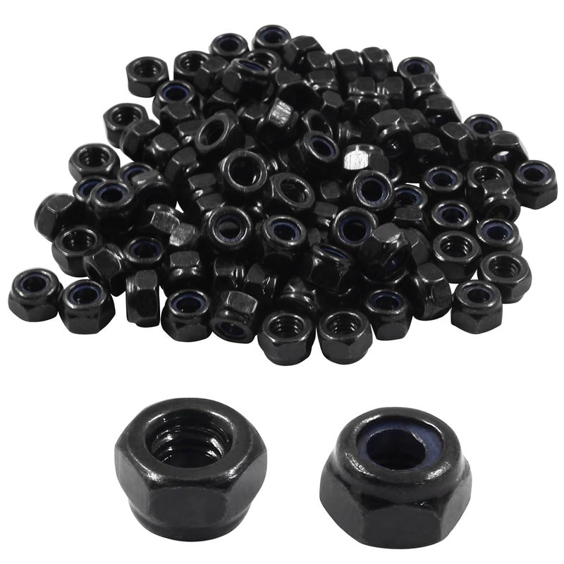 Hitefu 100PCS M4 x 0.7mm Hex Lock Nuts, Black Nylon Lock Non-Slip Nut, Carbon Steel Self-Locking Nuts for Fasteners - Image 1